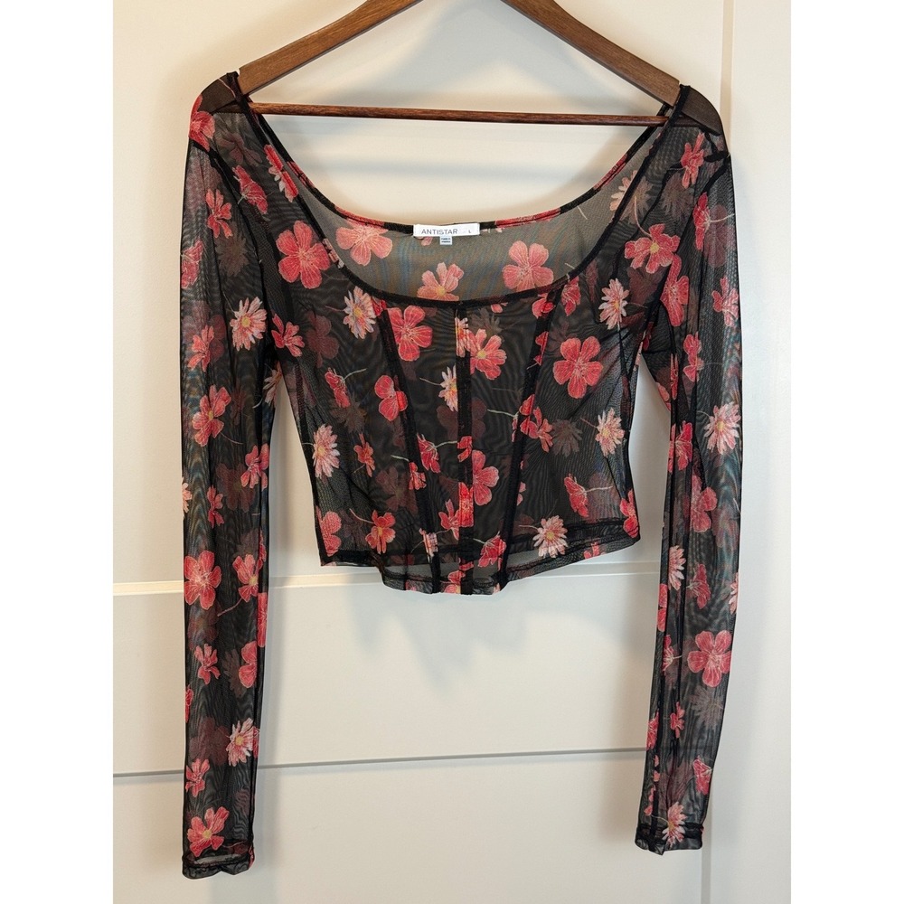 Antistar Long Sleeve Sheer Floral Witchy‎ Whimsigoth Corset Crop Top Size Large